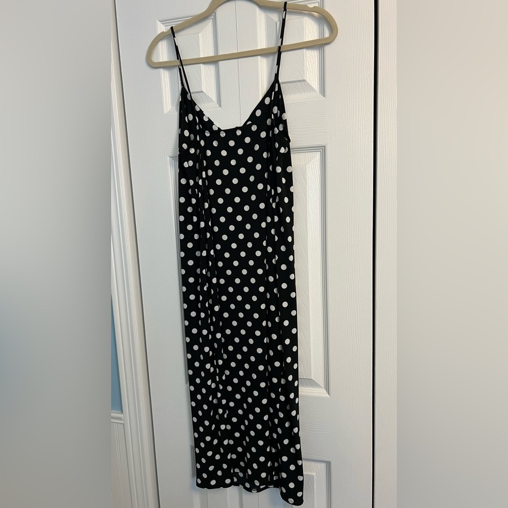 Zara Black Polka Dot Midi Slip Dress